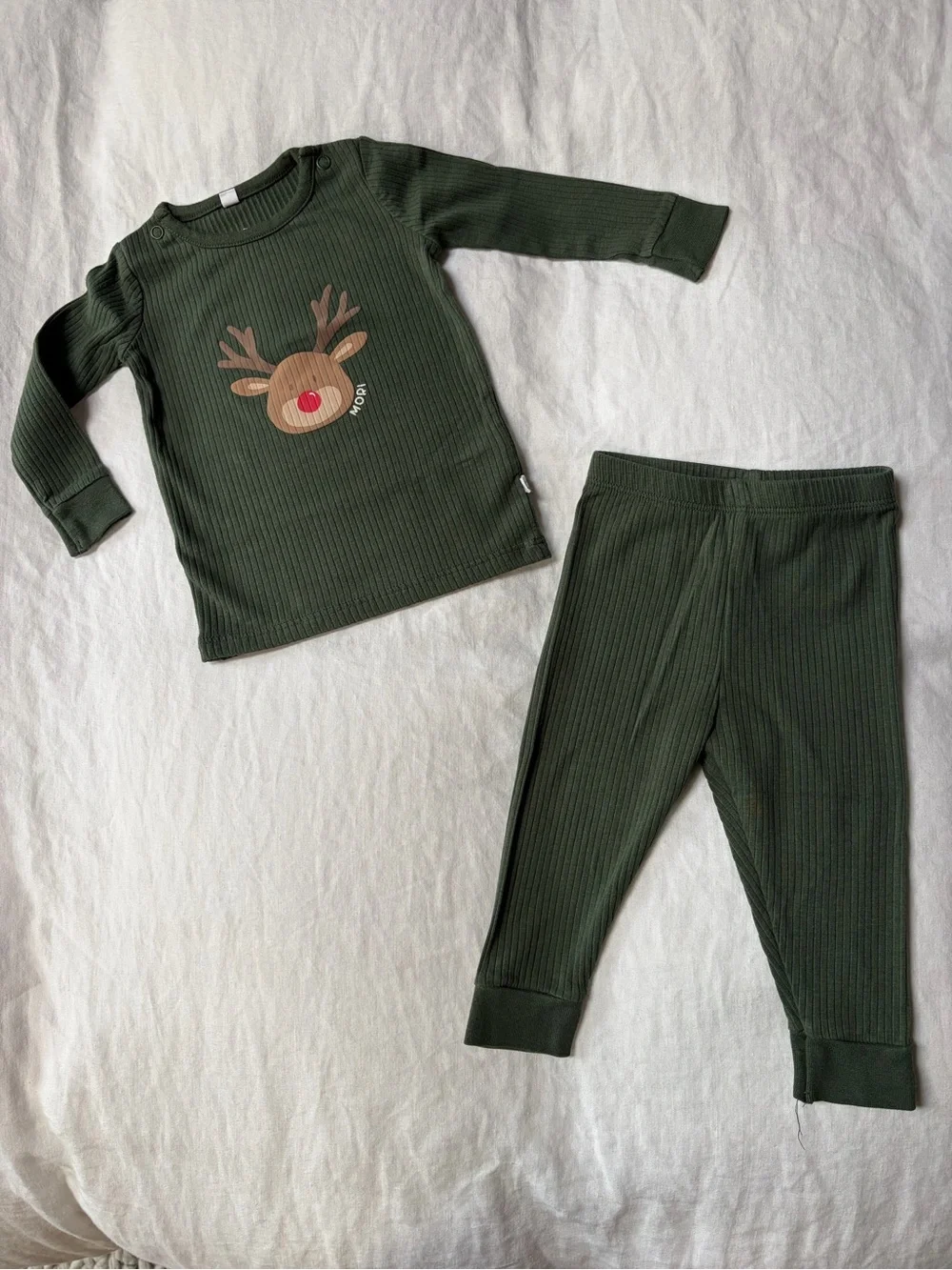Baby Mori Christmas Ribbed Pajama Set
